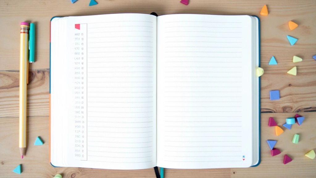 Handgeschreven aantekeningen in kleurrijke bullet journal met geometrische patronen