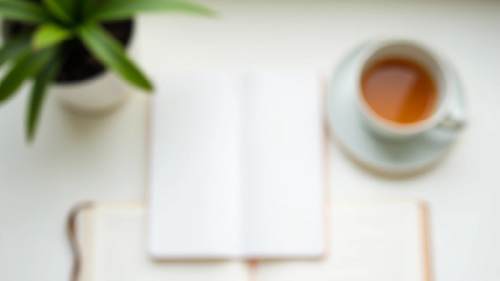 Minimalistische dagboek setup met thee en plant