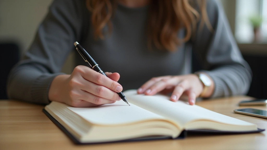 Persoon schrijvend met fountain pen in mooi notitieboek