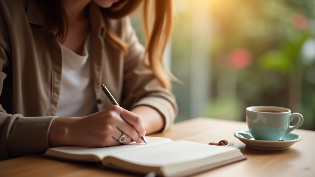 Iemand die schrijft in een dagboek met ochtendlicht